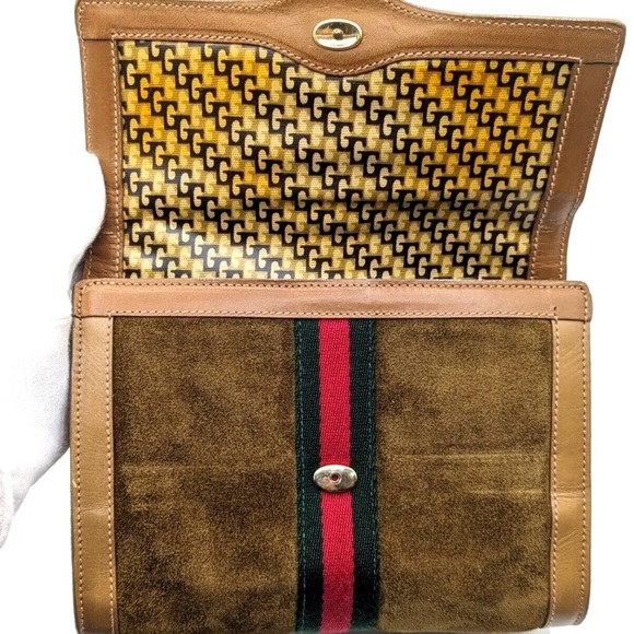 🔴SOLD🔴Gucci Vintage Flap Sherry Line Clutch bag Handbag Suede - Picture 13 of 17
